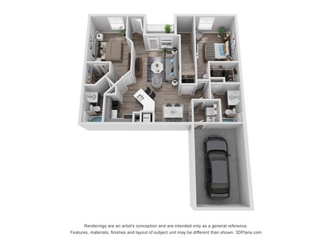 Floor plan for 2 beds, 2 baths, 1012 sqft